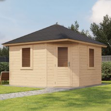 12x12 Lugarde Select Scarborough Summerhouse in 44mm Wall Thickness (3.6m x 3.6m) - in situ, angle view