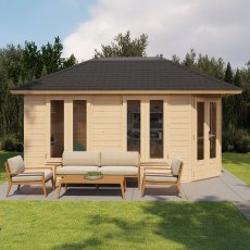 16x10 Lugarde Select Falkirk Summerhouse in 44mm Wall Thickness (4.8m x 3m) - in situ, side view