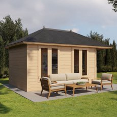 16x10 Lugarde Select Falkirk Summerhouse in 44mm Wall Thickness (4.8m x 3m) - in situ, back angle view
