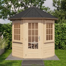 8x8 Lugarde Select Linlithgow Summerhouse in 28mm Wall Thickness (2.4m x 2.4m) - in situ, front view