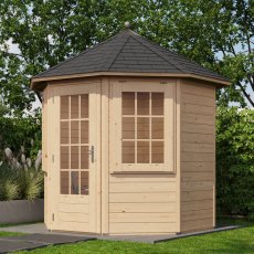 8x8 Lugarde Select Linlithgow Summerhouse in 28mm Wall Thickness (2.4m x 2.4m) - in situ, angle view