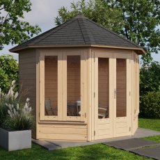10x10 Lugarde Select Helensburgh Summerhouse in 28mm Wall Thickness (3m x 3m) - in situ, angle view