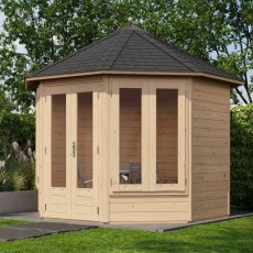 10x10 Lugarde Select Helensburgh Summerhouse in 28mm Wall Thickness (3m x 3m) - in situ, angle view, doors closed