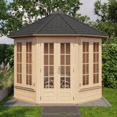 10x10 Lugarde Select Arran Summerhouse in 28mm Wall Thickness (3m x 3m) - in situ, front view