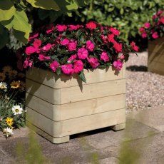 Rowlinson Marberry Square Planter - Pressure Treated - in situ, angle view
