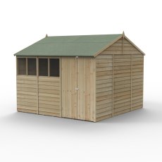 10x10 Forest 4Life Reverse Apex Shed with Double Doors - in situ, isolated angle view, door closed
