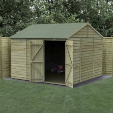 10x10 Forest 4Life Reverse Apex Windowless Shed with Double Doors - in situ, angle view