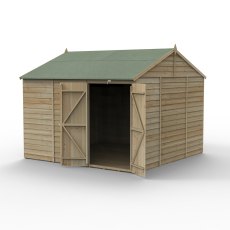10x10 Forest 4Life Reverse Apex Windowless Shed with Double Doors - isolated angle view, doors open