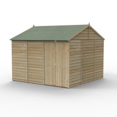 10x10 Forest 4Life Reverse Apex Windowless Shed with Double Doors - isolated angle view, doors closed