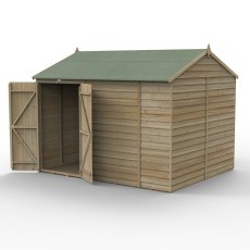 10x8 Forest 4Life Reverse Apex Windowless Shed with Double Doors - isolated angle view, doors open