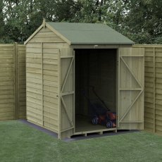 7x5 Forest 4Life Reverse Apex Windowless Shed with Double Doors - in situ, angle view