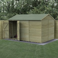 12x8 Forest 4Life Reverse Apex Windowless Shed with Double Doors - in situ, angle view