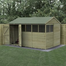 12x8 Forest 4Life Reverse Apex Shed with Double Doors - in situ, angle view