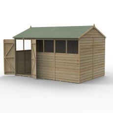 12x8 Forest 4Life Reverse Apex Shed with Double Doors - isolated angle view, doors open