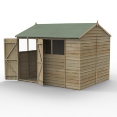 10x8 Forest 4Life Reverse Apex Shed with Double Doors - isolated angle view