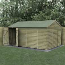 15x10 Forest 4Life Reverse Apex Windowless Shed with Double Doors - in situ, angle view
