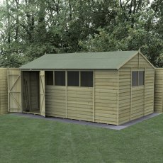 15x10 Forest 4Life Reverse Apex Shed with Double Doors - in situ, angle view
