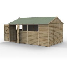 15x10 Forest 4Life Reverse Apex Shed with Double Doors - isolated angle view, doors open