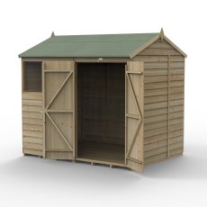 8x6 Forest 4Life Reverse Apex Shed with Double Doors - isolated angle view, doors open