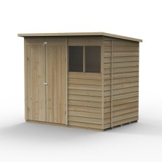 7x5 Forest 4Life Pent Shed with Double Doors - isolated angle view, doors closed