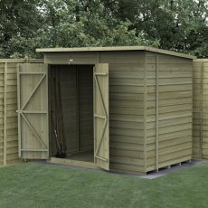 7x5 Forest 4Life Pent Windowless Shed with Double Doors - in situ, angle view