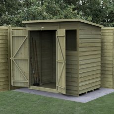 6x4 Forest 4Life Pent Shed with Double Doors - in situ, angle view