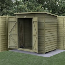 6x4 Forest 4Life Pent Windowless Shed with Double Doors - in situ, angle view