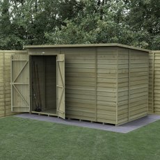 10x6 Forest 4Life Pent Windowless Shed with Double Doors - in situ, angle view