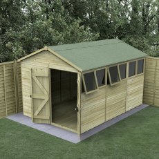 Forest Timberdale apex shed 12x8 with double doors open in garden