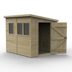 8x6 Forest Timberdale Tongue and Groove Pent Shed With Three Windows - isolated angle view, doors open