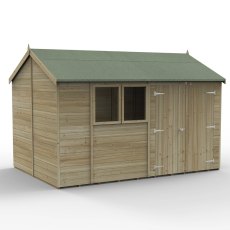12x8 Forest Timberdale Tounge and Groove Reverse Apex Shed With Double Doors - isolated angle view, doors closed