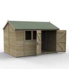 12x8 Forest Timberdale Tounge and Groove Reverse Apex Shed With Double Doors - isolated angle view, doors open