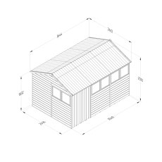 Technical line drawing of Timberdale reverse apex shed with dimensions