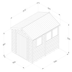 8x6 Forest Timberdale Tongue and Groove Apex Shed With Three Windows - dimensions