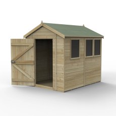 8x6 Forest Timberdale Tongue and Groove Apex Shed With Three Windows - isolated angle view, doors open