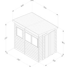7x5 Forest Timberdale Tongue and Groove Pent Shed with Three Windows - dimensions