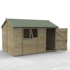 12x8 Forest Timberdale Tongue and Groove Reverse Apex Shed - isolated angle view, doors open