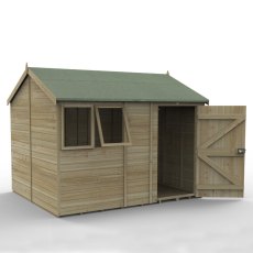 10x8 Forest Timberdale Tongue and Groove Reverse Apex Shed - isolated angle view, doors open