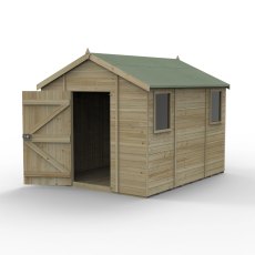 10x8 Forest Timberdale Tongue and Groove Apex Shed with Two Windows - isolated angle view, door open