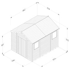10x8 Forest Timberdale Tongue and Groove Apex Shed with Two Windows - dimensions
