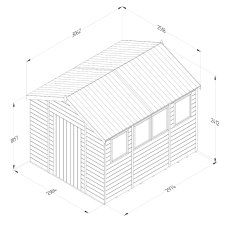 10x8 Forest Timberdale Tongue and Groove Apex Shed with Four Windows - dimensions