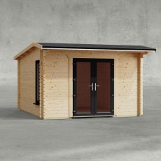 12 x 14 Powersheds Apex Log Cabin In 44mm Log Thickness with uPVC -  insitu - Isolated view - Doors central