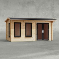 16 x 8 Powersheds Apex Log Cabin In 44mm Log Thickness with uPVC -  insitu - Isolated view - Doors to the right