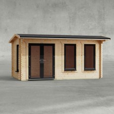 16 x 8 Powersheds Apex Log Cabin In 44mm Log Thickness with uPVC -  insitu - Isolated view - Doors to the left