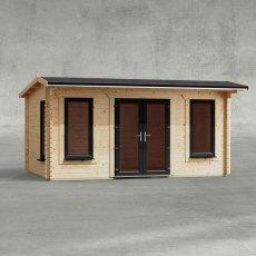16 x 10 Powersheds Apex Log Cabin In 44mm Log Thickness with uPVC -  insitu - Isolated view - Doors central