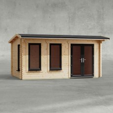 16 x 10 Powersheds Apex Log Cabin In 44mm Log Thickness with uPVC -  insitu - Isolated view - Doors to the right