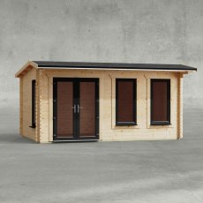 16 x 10 Powersheds Apex Log Cabin In 44mm Log Thickness with uPVC -  insitu - Isolated view - Doors to the left