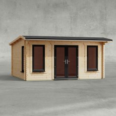 16 x 14 Powersheds Apex Log Cabin In 44mm Log Thickness with uPVC - insitu - Isolated view - Doors central