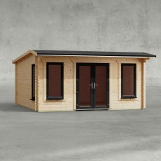 16 x 16 Powersheds Apex Log Cabin In 44mm Log Thickness with uPVC -  insitu - Isolated view - Doors central