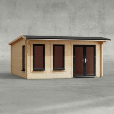 16 x 16 Powersheds Apex Log Cabin In 44mm Log Thickness with uPVC -  insitu - Isolated view - Doors to the right
